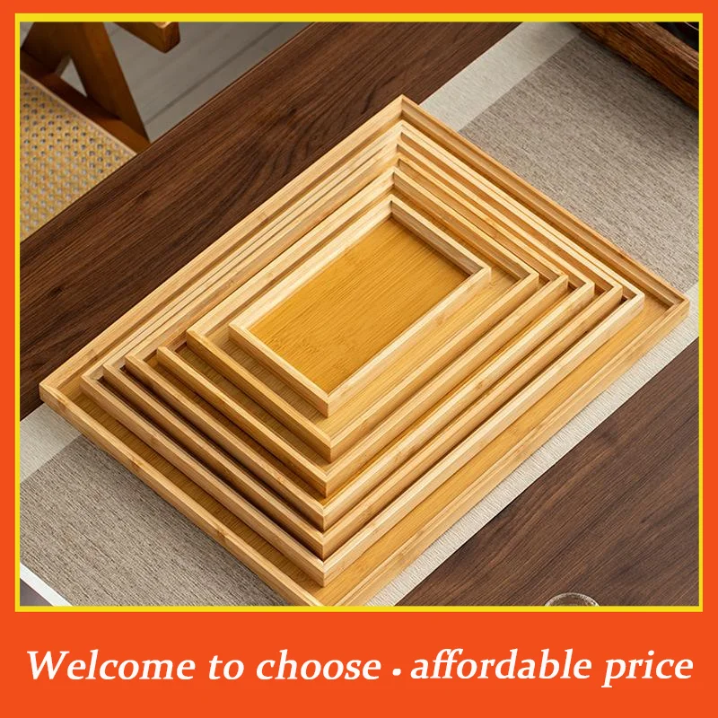 {}1PCS Rectangular Serving Tray Tableware Food Tray For Kitchen Party Tea Bar Bamboo Wood Pallets Flat Plate Kitchen Utensils
