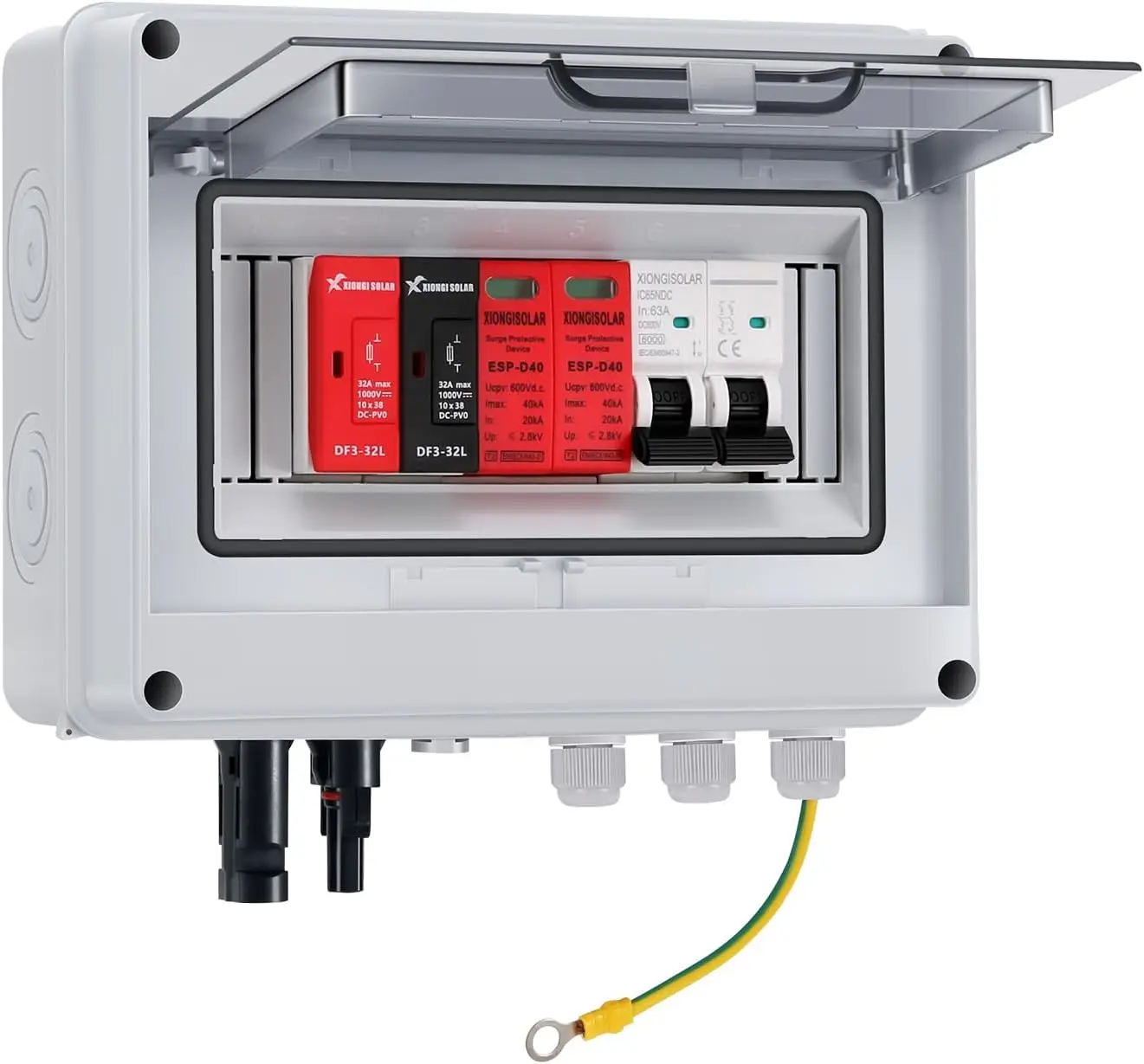 

600V Solar DC PV Combiner Box with Lightning Arrester, 1 String, 15A Fuse & 63A Breaker for On/Off Grid Systems