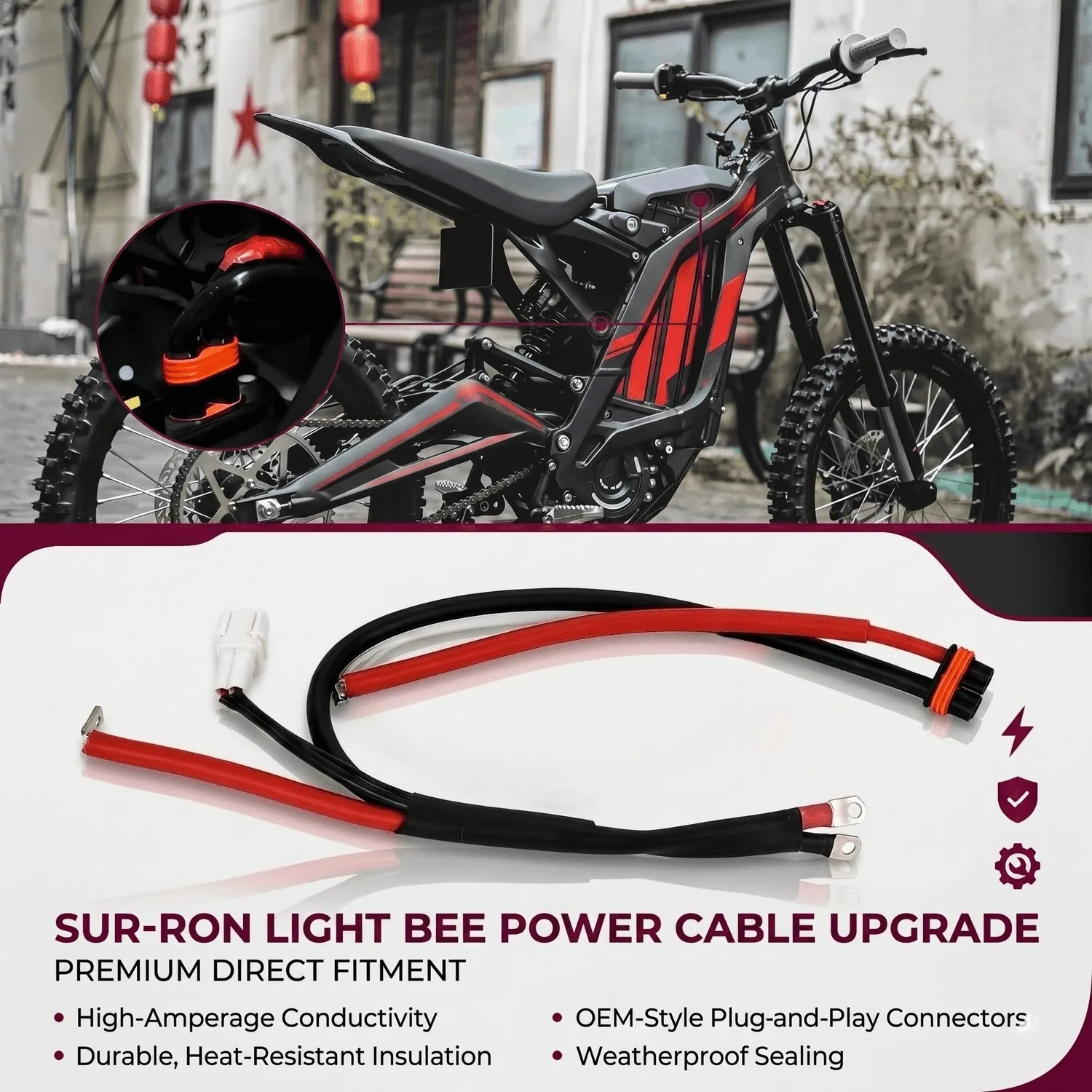 Battery Power Cable For Sur Ron Light Bee X S For Surron Accessories Battery Charge Cord Main Power Connector Line Cord