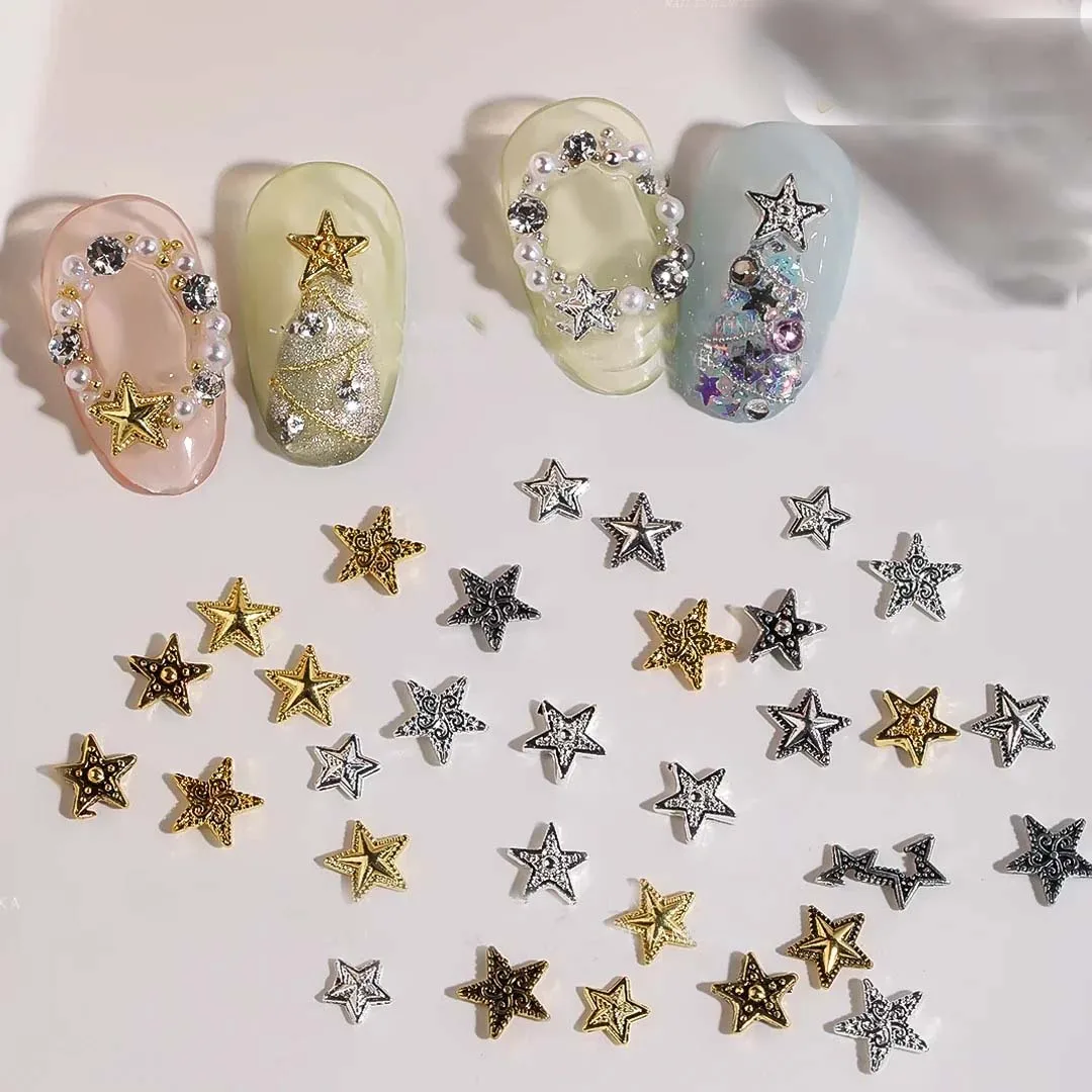 Mixed Pentagram Metal Alloy Star Charms Nail Korea Rhinestones Nail 3D Charms Gold Decorations Parts Manicure Accessories