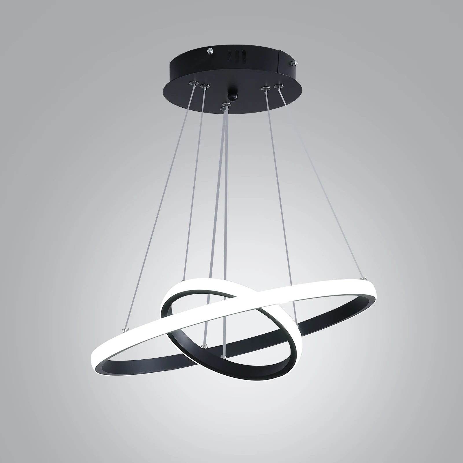 2-Ring Schwarze Pendelleuchte, Runder Doppel-Kronleuchter Deckenform 6500K Moderne Pendelleuchte für Esszimmer Längenverstellbar für Wohnzimmer