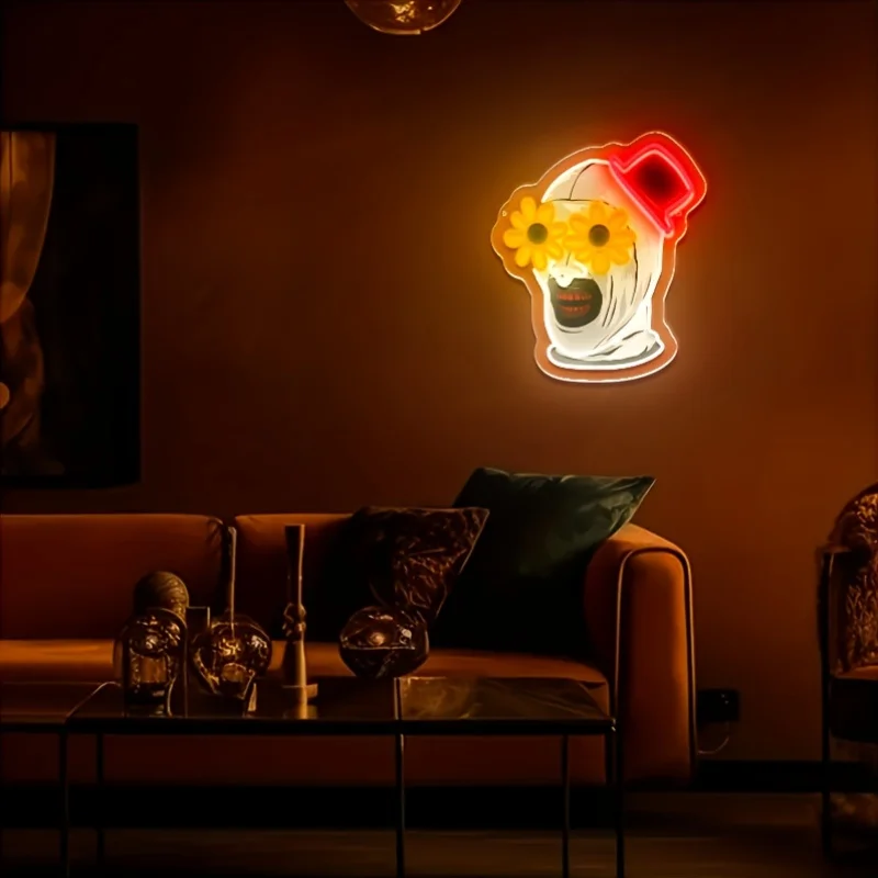 Scary Clown Flower Eyes Neon Sign LED Wall Light Dimmable USB for Halloween Party Bar Cinema Room Man Cave Party Gift Wall Decor