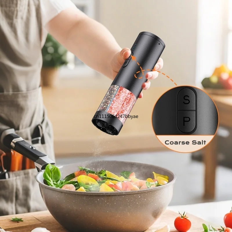 For Y8 2‑in‑1 Electric Pepper Grinder,Dual Chamber Dual Grinding Heads Salt Pepper Mill Simultaneous Grinding Tool