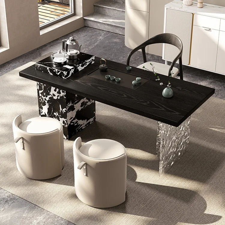 Solid wood balcony, tea table and chair combination, island platform, home living room, small apartment tea brewing table