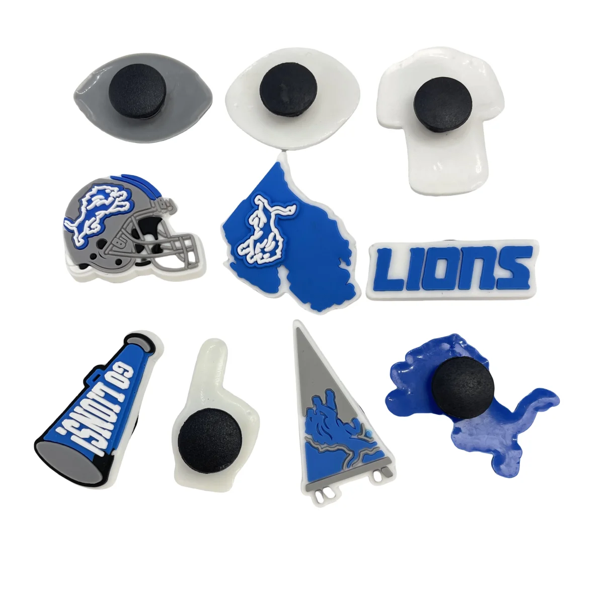 10pcs Football Shoe Charm for Clogs Bubble Slides Sandals PVC Decorations Accessories Lions Series for Gifts Party Favor