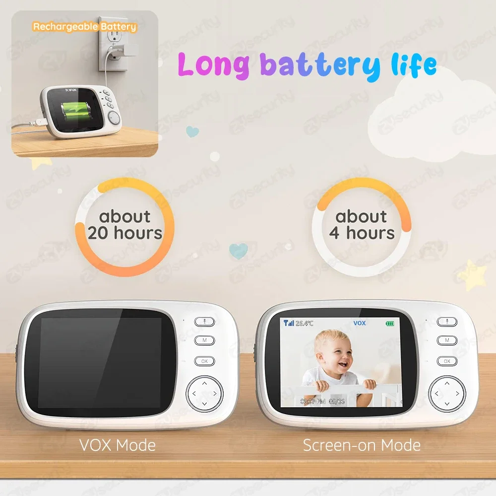 3,5 pollici senza fili video Baby Monitor Visione notturna Monitoraggio della temperatura Talk audio a due vie Bambino Bambinaia Telecamera di sicurezza Baby-sitter