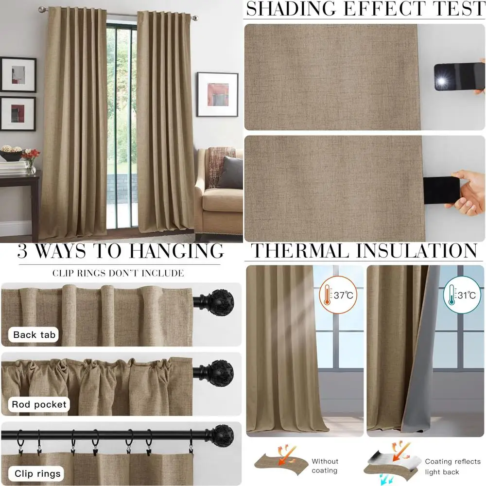 

Термоизолирующие льняные шторы, 52 дюйма в ширину x 102 дюйма в длину, текстурированные, для спальни, в стиле фермерского дома, 2 панели.