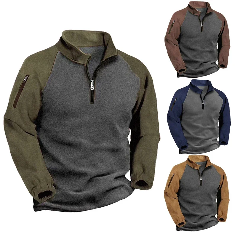 Winter Mens Softshell Polar Fleece Tactical Jacket Man Half Zip Pullover Sweatshirt Men Hiking Thermal Windbreaker Work Jackets