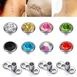 12PCS Multicolor Crystal Dermal Anchor Tops 3-6mm 14G Surgical Steel Surface Piercing Skin Base