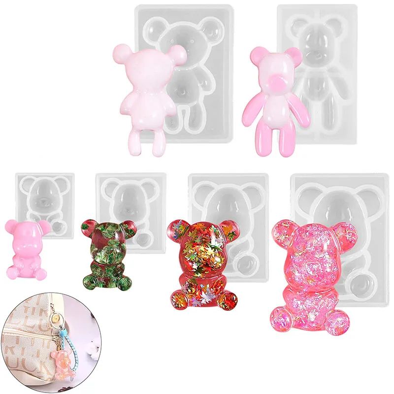 Animal Bear Silicone Molds DIY Flat Back Bear Epoxy Resin Casting Keychain with hole Craft Resin Mould For Jewelry Wedding Party