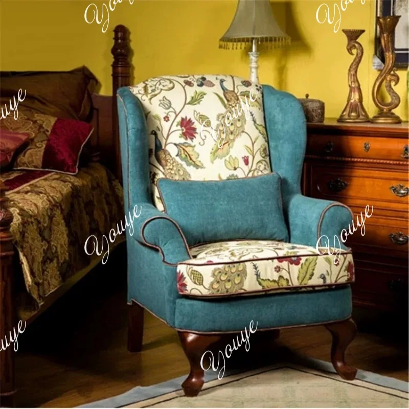

American retro fabric single sofa chair French villa living room high back casual removable and washable high back