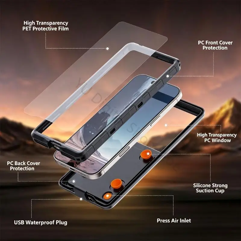 96BA Travel Underwater Phone Case for Phones up to 6.9 Inches, Waterproof Cover with Camera Area Window for Wet Weather
