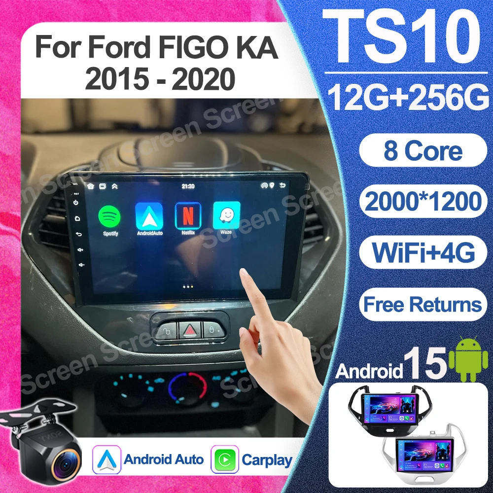 Radio Multimedia para Auto Android 16 para Ford Figo Ka 2015 2016 2017 2018 2019, Reproductor de Video, Bluetooth, Mirror Link, Pantalla Táctil, RDS, 5G