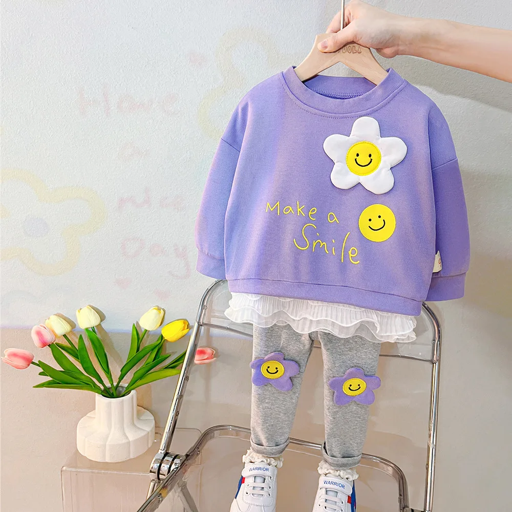 New Spring Autumn Baby Girls Clothes Suit Children Cute Floral T-Shirt Pants 2Pcs/Sets Toddler Casual Costume Kids Tracksuits