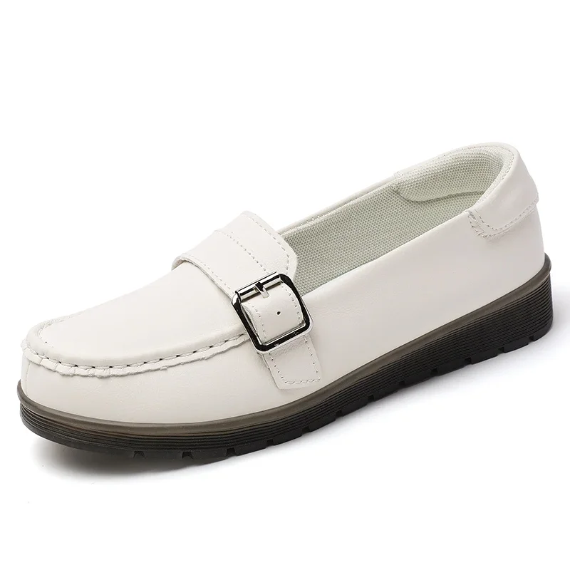 

100% Cowhide Women's Shoes Leather Large-sized Versatile Flat Lightweight, Breathable Anti-slip Loafers Women's Casual Sneakers