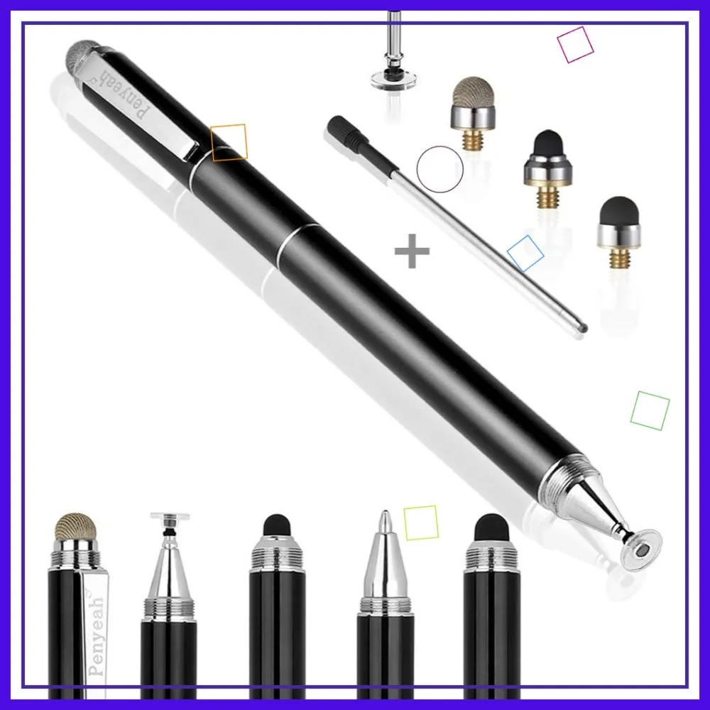 

Стилус-ручка 4-в-1 для сенсорных экранов, универсальный высокоточный емкостный стилус для планшетов, iPhone, iPad, ноутбуков - черный