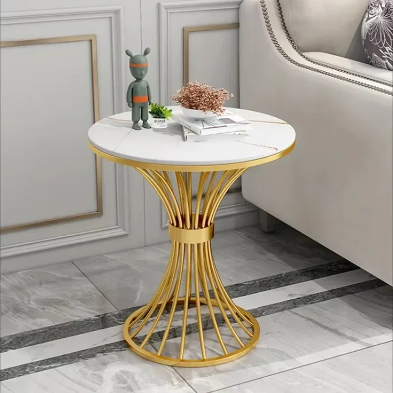 Hot sales Minimalist modern marble negotiation reception table round light luxury gold metal base sofa coffee table