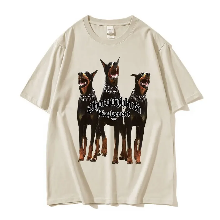 Camiseta de tendencia Hip Hop para hombre, camisetas divertidas con estampado gráfico de Rottweiler Doberman, camiseta de gran tamaño de verano, ropa de calle