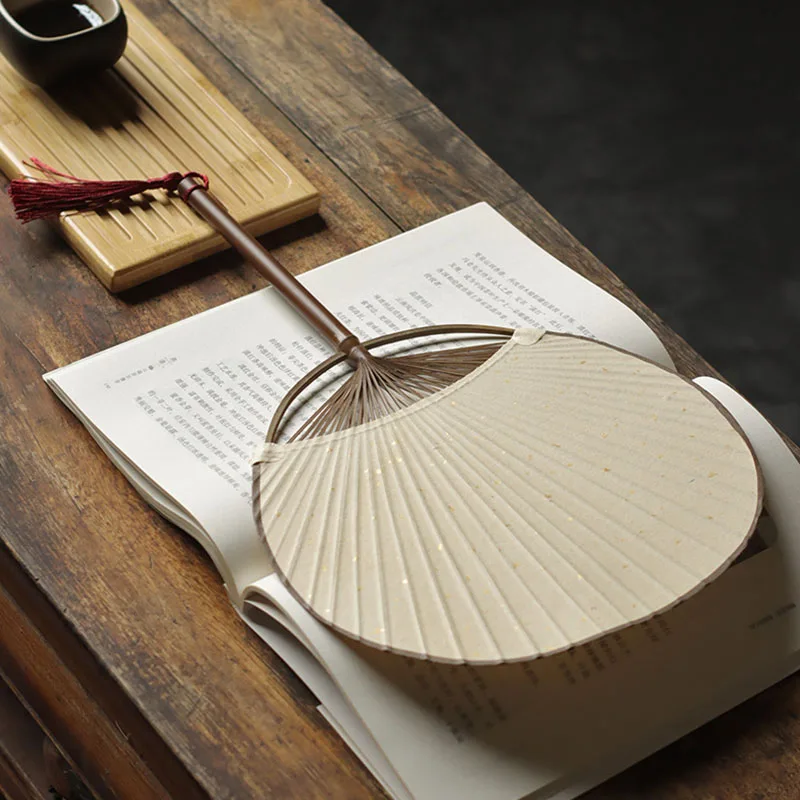 Classical Japanese and Wind Tuan Fan Blank Xuan Paper Handmade Bamboo and Puff Fan Party Home Decoration Gift