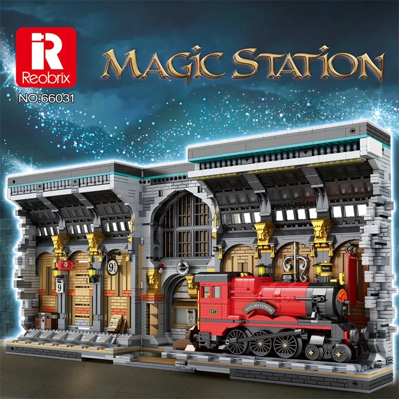 

3060PCS Train Station Magic Bookend MOC Model Building Blocks Creative Street View Assembly Bricks Set With Light Kids Toys Gift