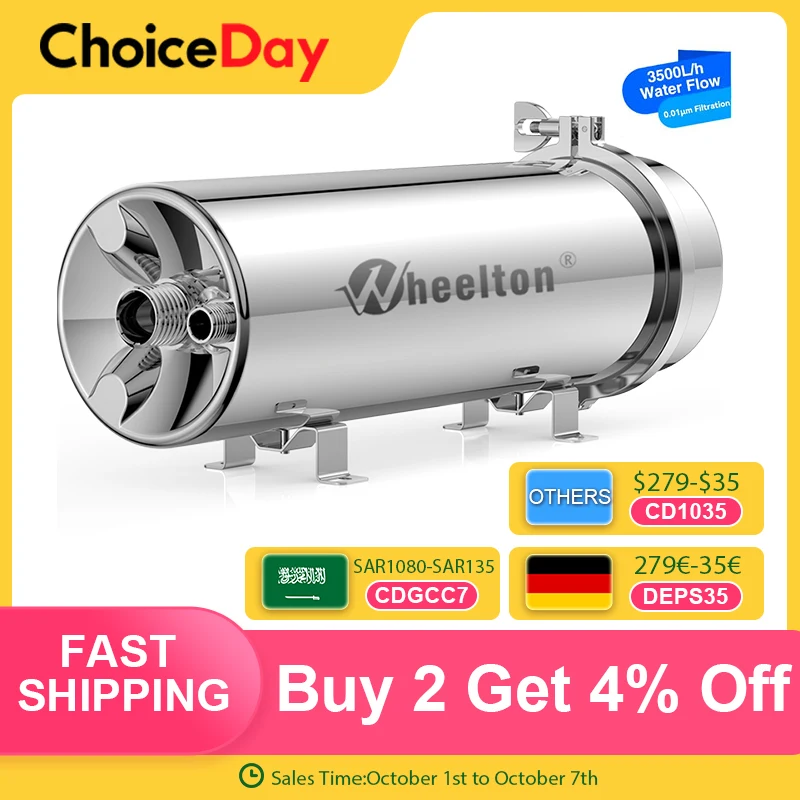 Wheelton PVDF UF 3500L/H Очиститель воды Ультрафильтрационный фильтр для всего дома 0,01um Фильтрация SUS304 Питьевая вода