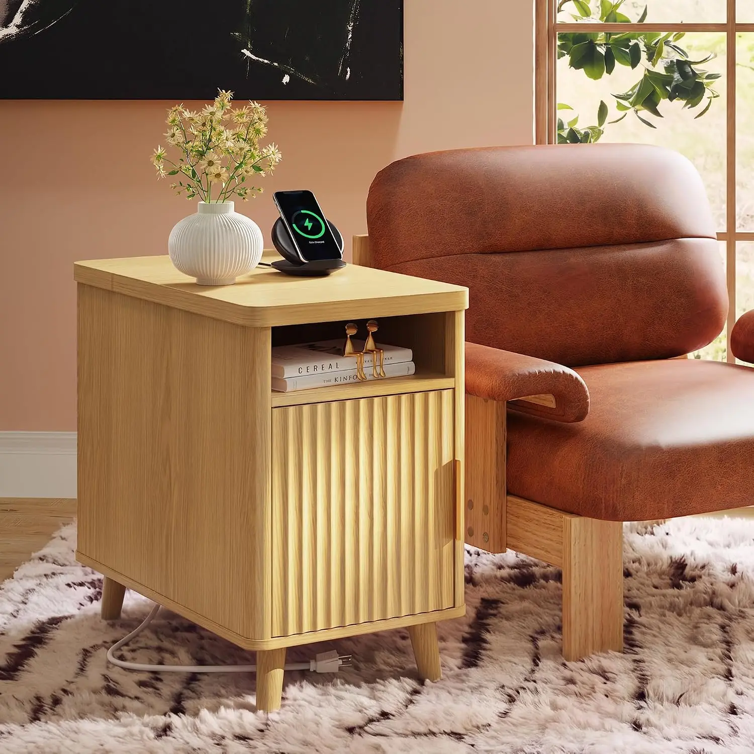 Narrow End Table With USB-C Charging Station, Slim Side Table For Small Spaces Living Room Bedroom, Customized