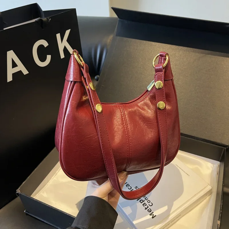 

2025 Waxed Leather Underarm Bag - Trendy K-fashion Shoulder Purse, Instagram Aesthetic Crossbody Bag for Women