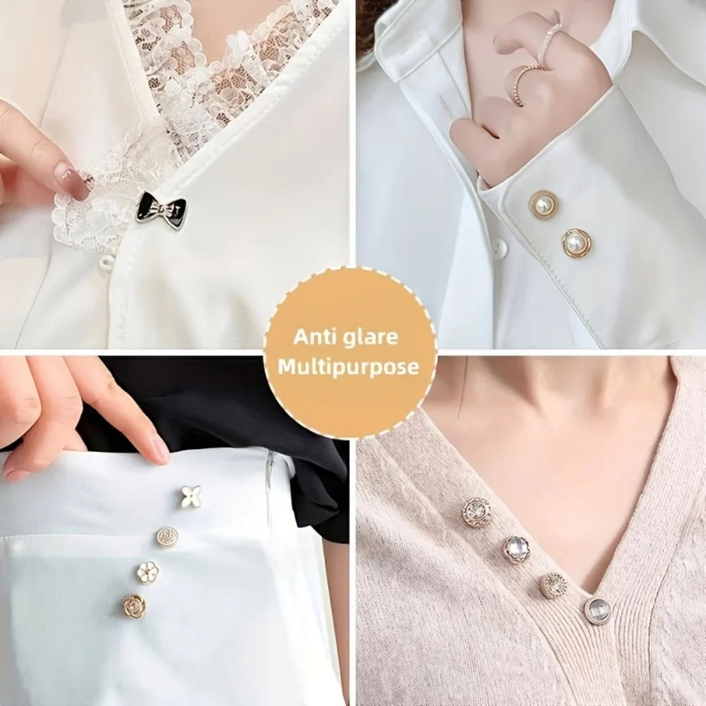 50/100pcs Random Rhinestone Sew-on Buttons, Anti-exposure Neckline Clips, Suitable for Daily Wear, Ideal for Shirt Decoration