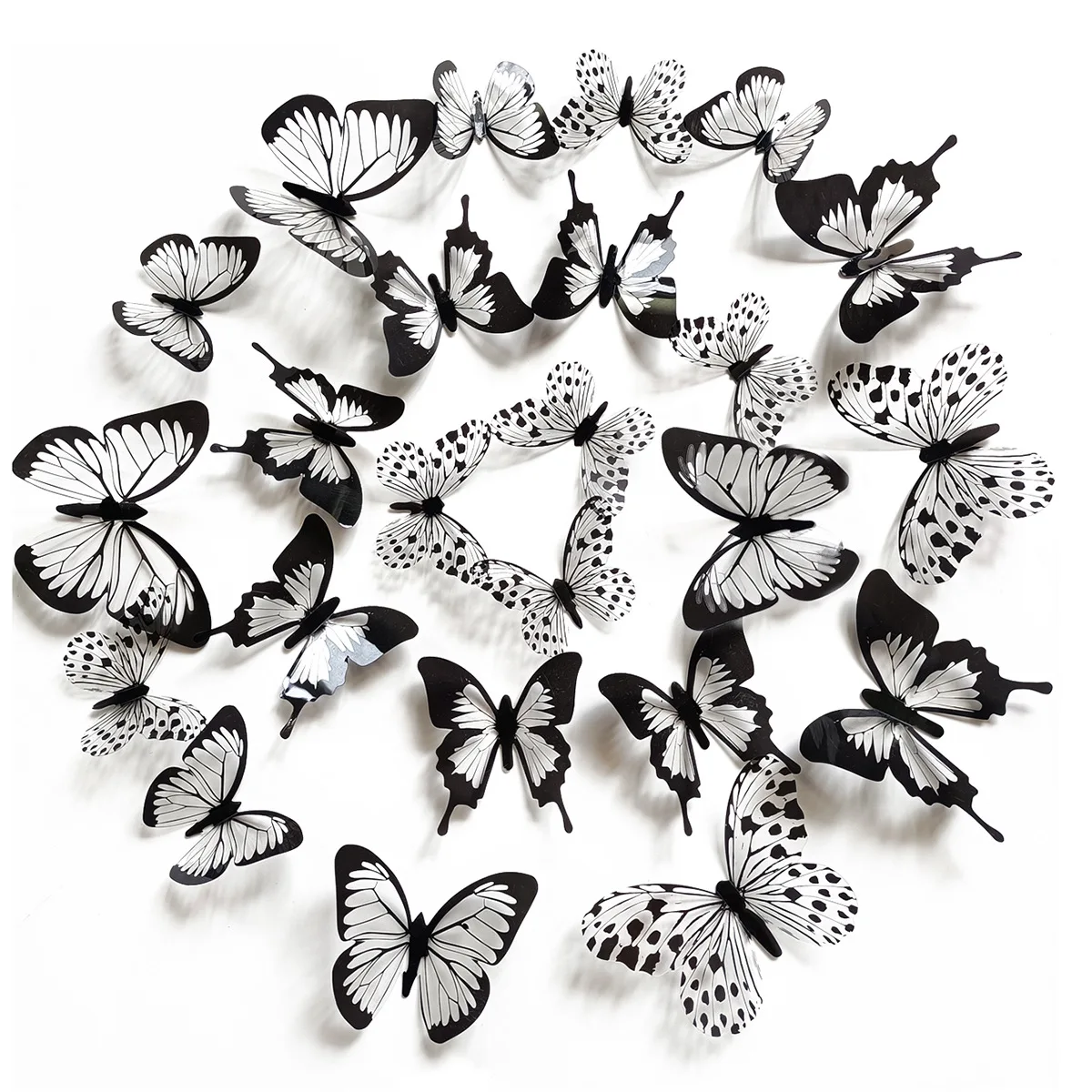 12/24pcs Black White 3D Butterfly Wall Stickers Wedding Decoration Bedroom Living Room Home Decor Butterflies Decals Decals