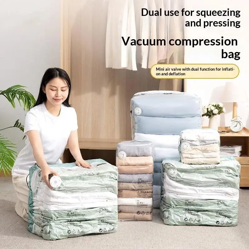 No Pump Design Vacuum Compression Storage Bags Extra Large For Clothes Blankets Bedding Bedroom Storage