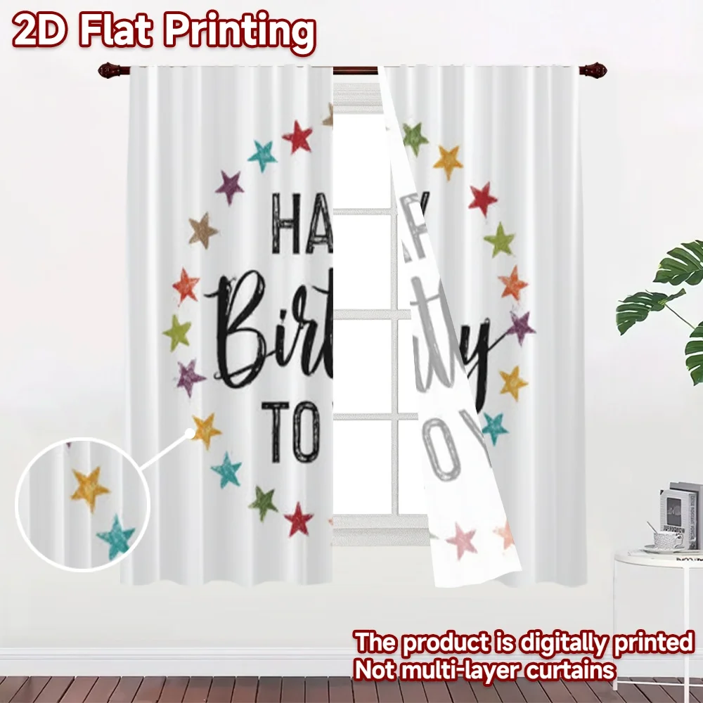 2D flat printing 2pcs Curtain Curtains Birthday Celebration Stars Digital Printed Polyester Drapes Festive Holiday for Holiday