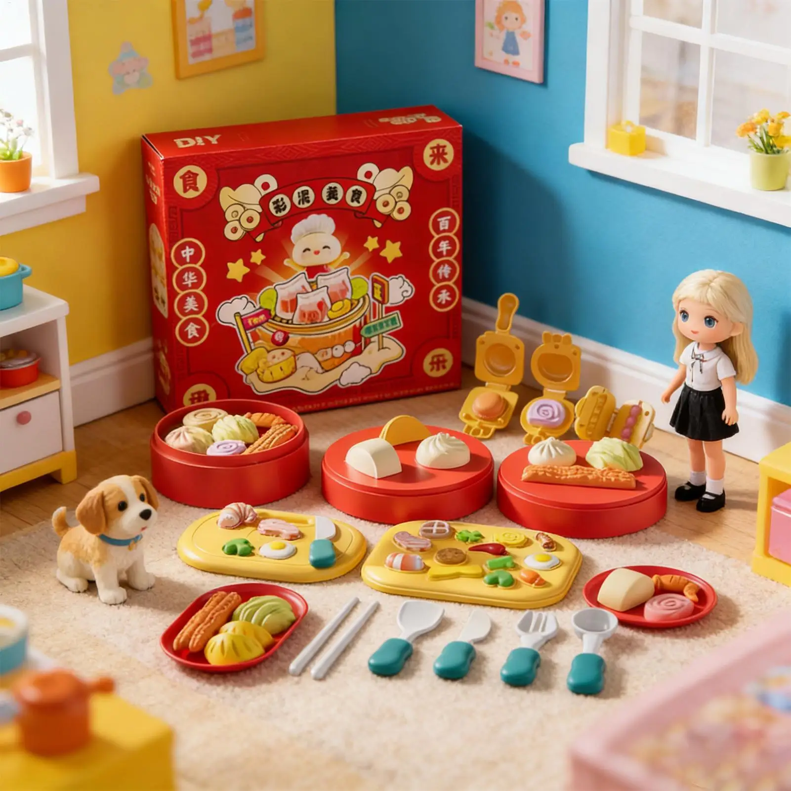 Kit di argilla da modellare Tema cucina cinese Stampo per alimenti fai-da-te Artigianato Finta cibo per ragazzi Ragazze che scolpiscono attività di festa di compleanno