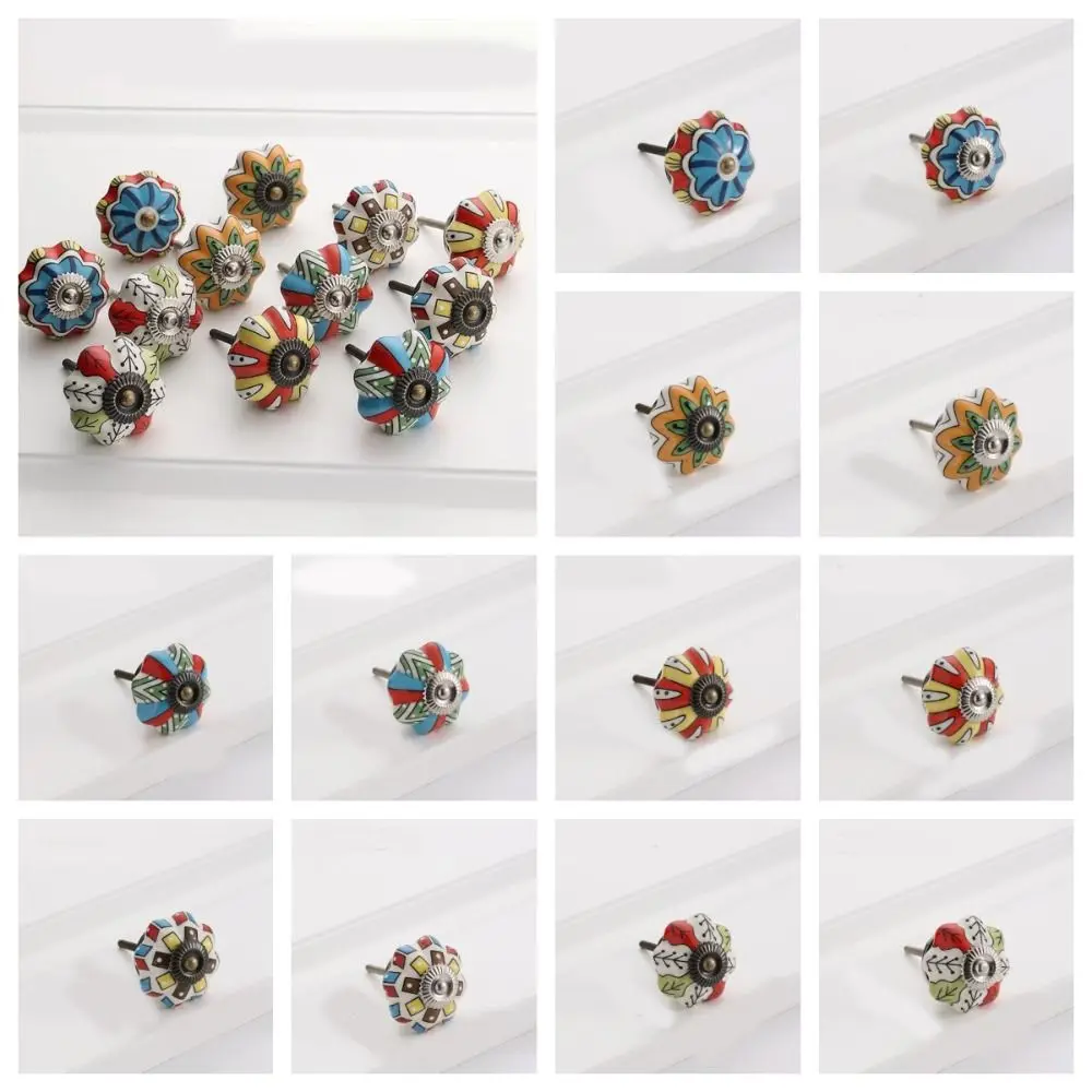 Retro Single Hole Ceramic Pumpkin Handle Round European Style Door Pull Handles Creative Vintage Drawer Knobs Kitchen