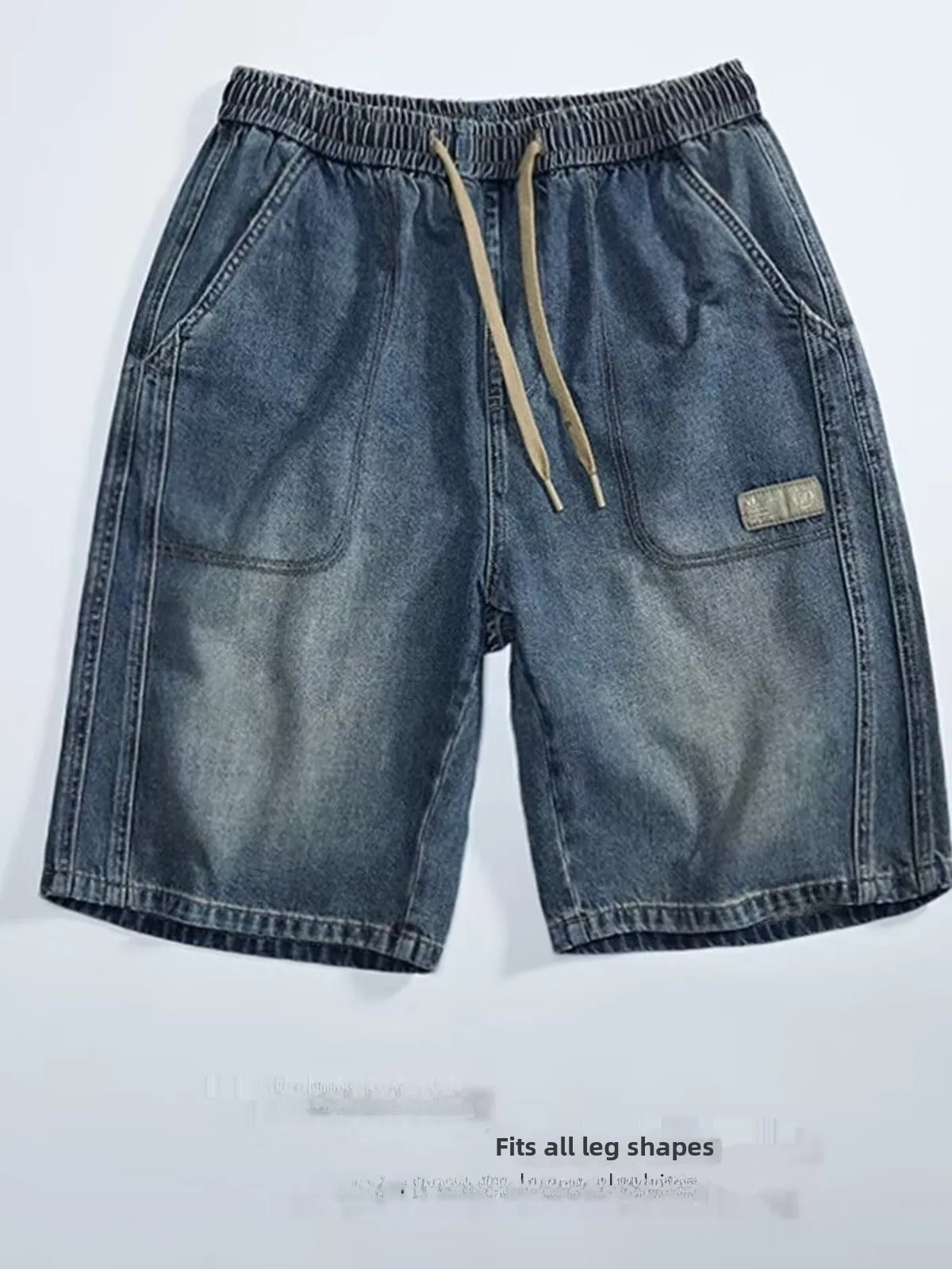 

American Retro Sle Loose Fit Men's Denim orts Five-Quarter Length Straight Leg Summer Casual Jeans Youth ular Trend