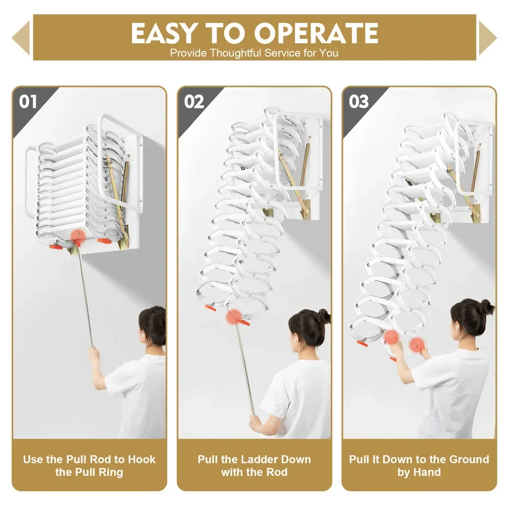 12 خطوة سلم تلسكوبي مثبت على الحائط غير قابل للانزلاق قابل للطي بسعة 881.85 رطل مصنوع من سبائك Al-mg متعدد الأغراض مع درابزين #4