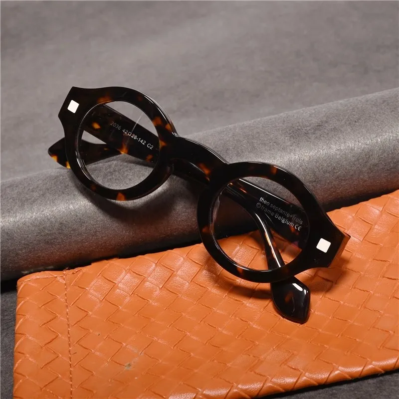 Handmade Retro Round Acetate Glasses Frames Men Women Trendy Thick Frame Eyeglasses High-end Quality Vintage Eyewear Spectacles
