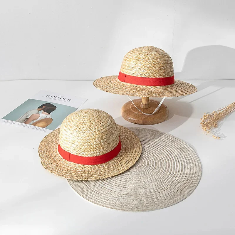 Luffy Straw Hat Cartoon Anime Monkey D Luffy Cosplay Cap Props Summer Sun Hats Sunshade Parent-Child Hat Gift For Women Men