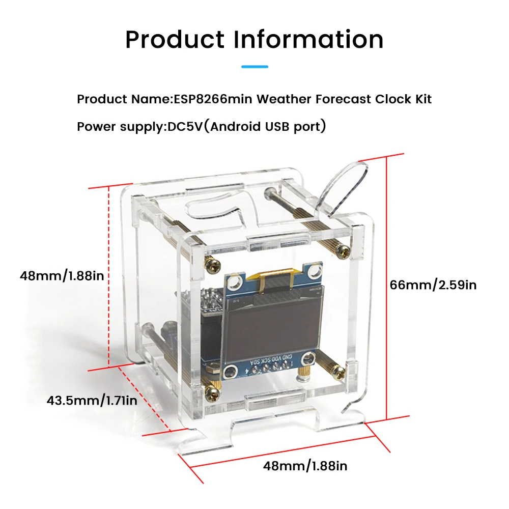 ESP8266 Mini Electronic Clock Diy Kit 0.96 Inch Oled Display Support 2.4G Wifi Networking With Case Fun Diy Soldering Loose Part