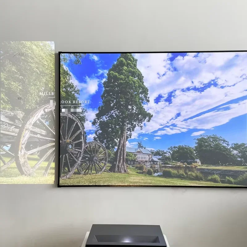 ALR CLR Ultra Short Throw Projector Screen 150 Inch Max Ambient Light Rejecting ALR T Prism Fixed Frame Projection Curtain 3D 8K