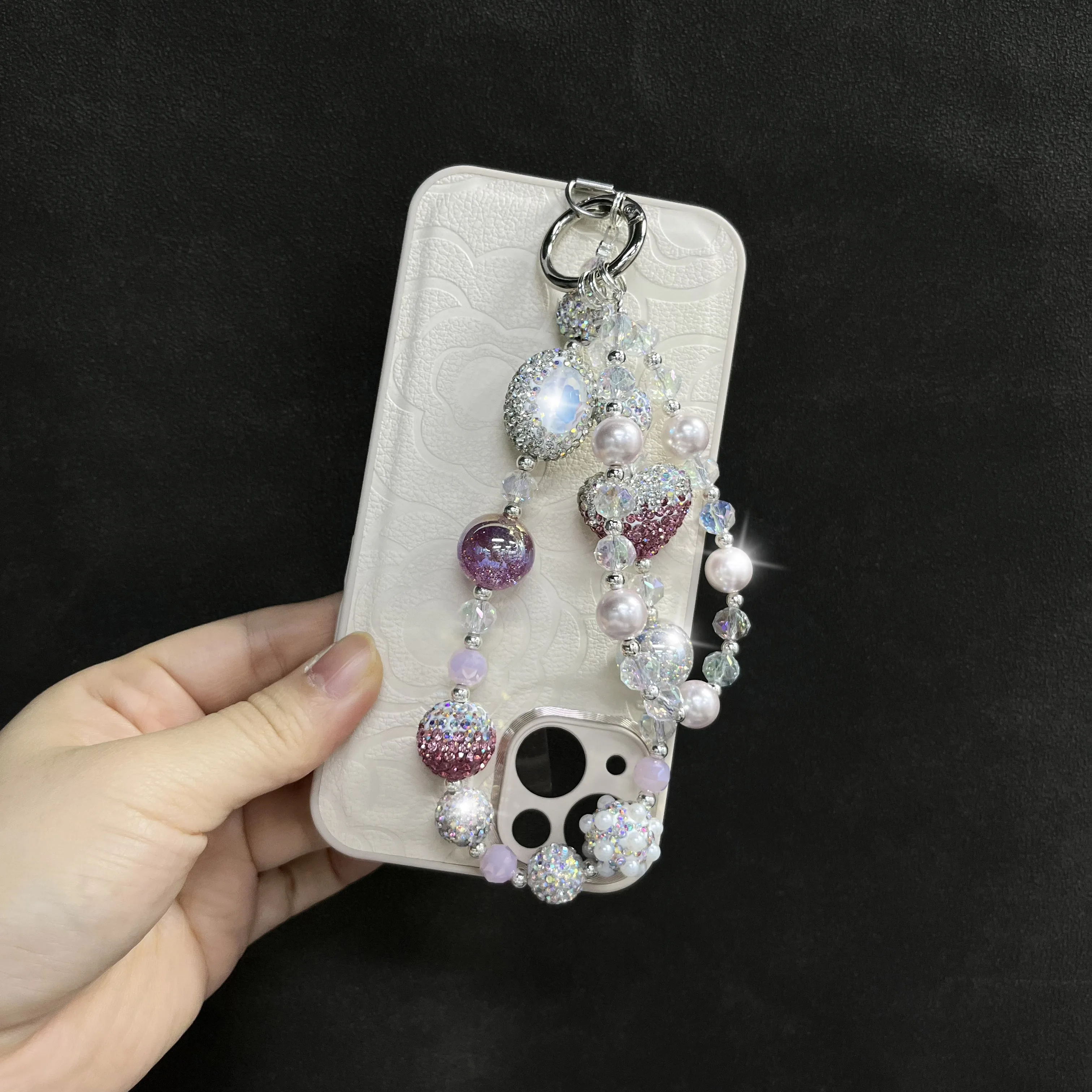 Luxury Pink Diamond Ball White Pigeon Egg Phone Chain Shining Crystal Charm Mobile Phone Accessories Phone Charms Phone Strap