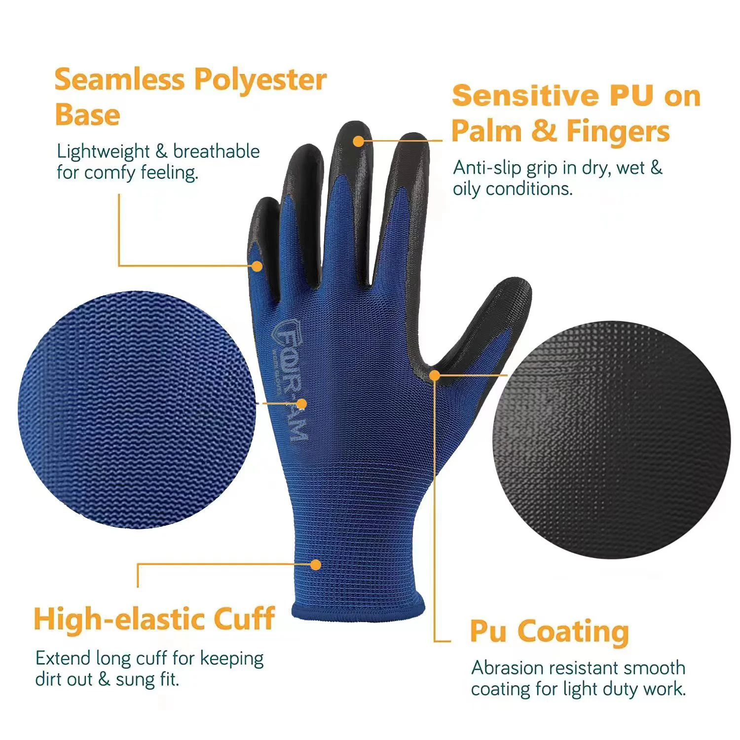 1/Pairs Ultra-Thin PU Coated Work Gloves, Excellent Grip Gloves, Nylon Shell Black Polyurethane Coated Safety Work Gloves