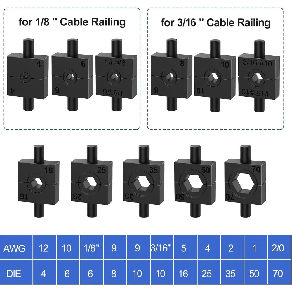 10 Ton Hydraulic Crimping Tool with 11 Dies & Cable Cutter for Wire Battery Terminal Railing Hardware