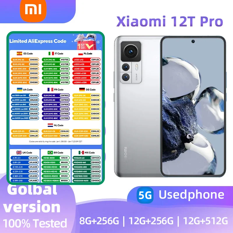 Xiaomi 12T Pro 5G Android RAM 8GB ROM 256GB Qualcomm Snapdragon 8 Gen1 5000mAh 200MP  used phone