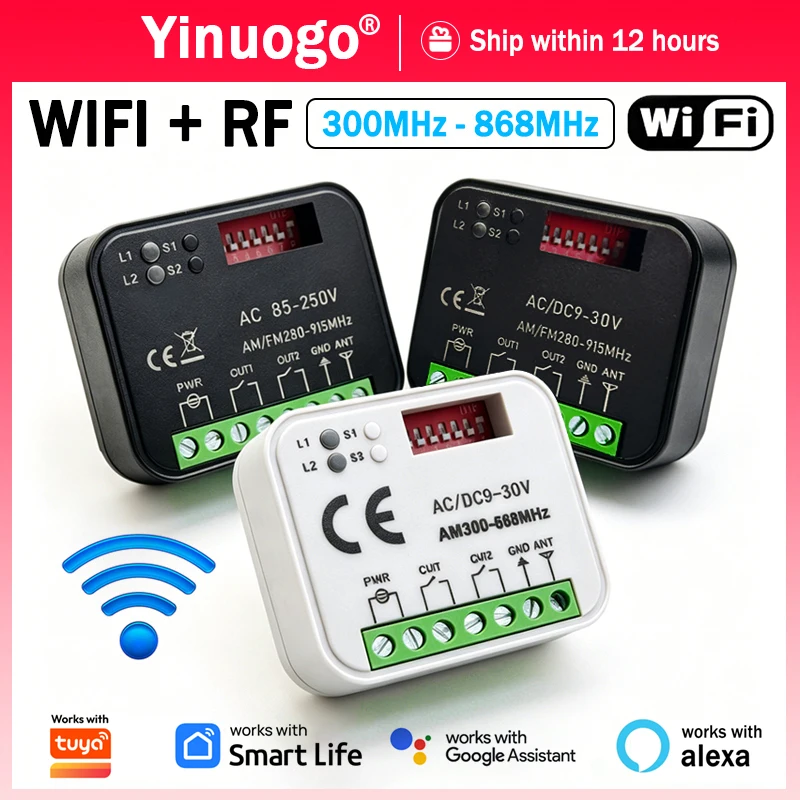 

New Universal 433MHz 868MHz Garage / Gate Remote Control Receiver 2CH WIFI Smart Switch Module Works With Tuya and 300-868MHz