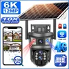 屋外ソーラーセキュリティ監視カメラ,cctv v380 pro,360人の自動追跡,3レンズ,4g sim,6k,12mp,10倍ズーム 1