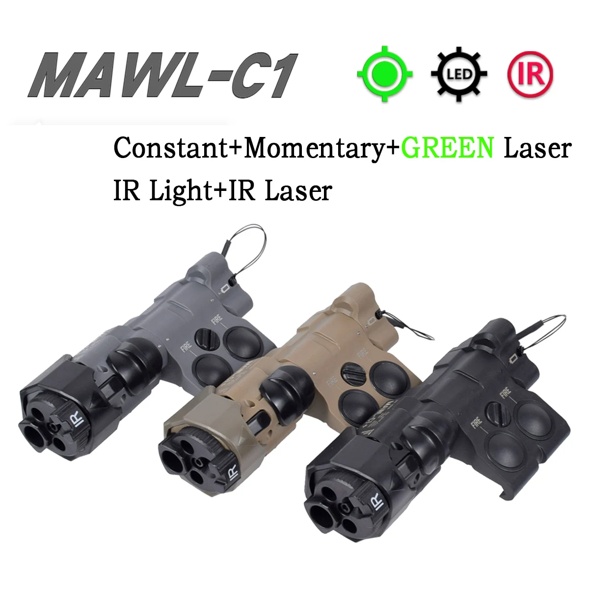 

Best MAWL C1 IR Laser Sight Scope Visible Green White Light PEQ Weapon Scout AR15 HK416 Picatinny Rail Offset Mount Rifle Aiming