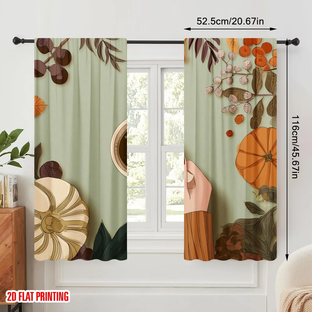 2pcs,2D plane printing Curtains halloween pumpkin (12) 100% Polyester (without rod) Outdoor Decorations for Bedroom, Office,