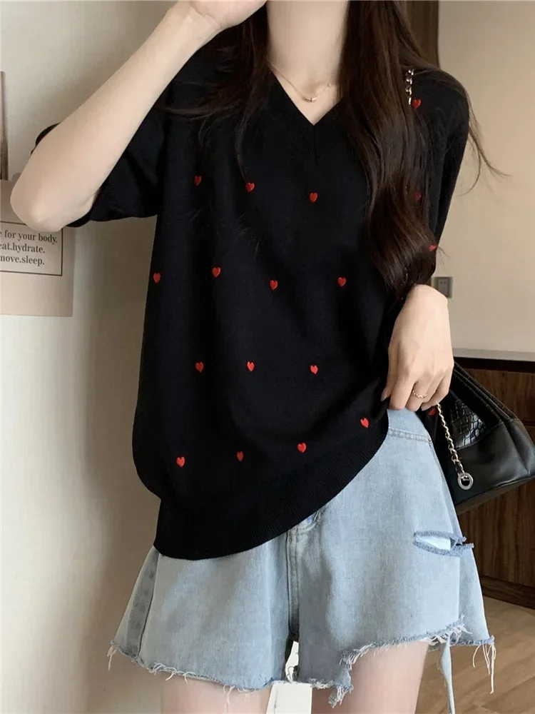 Summer Women Clothing Sweet and Fresh Women's V-Neck Short Sleeve T-Shirt Cute and Tee for Daily Wear
