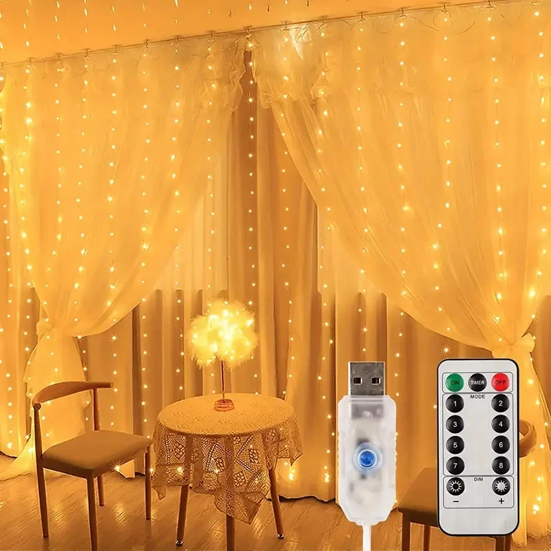 

Curtain LED String Lights Christmas Decoration USB Plug-in with Remote Control Holiday Wedding Indoor Bedroom Home Party Lights