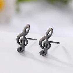 My Shape Music Note Stud Earrings for Men Women Black Color Stainless Steel Earring Punk Fashion Jewelry pendientes mujer 2022
